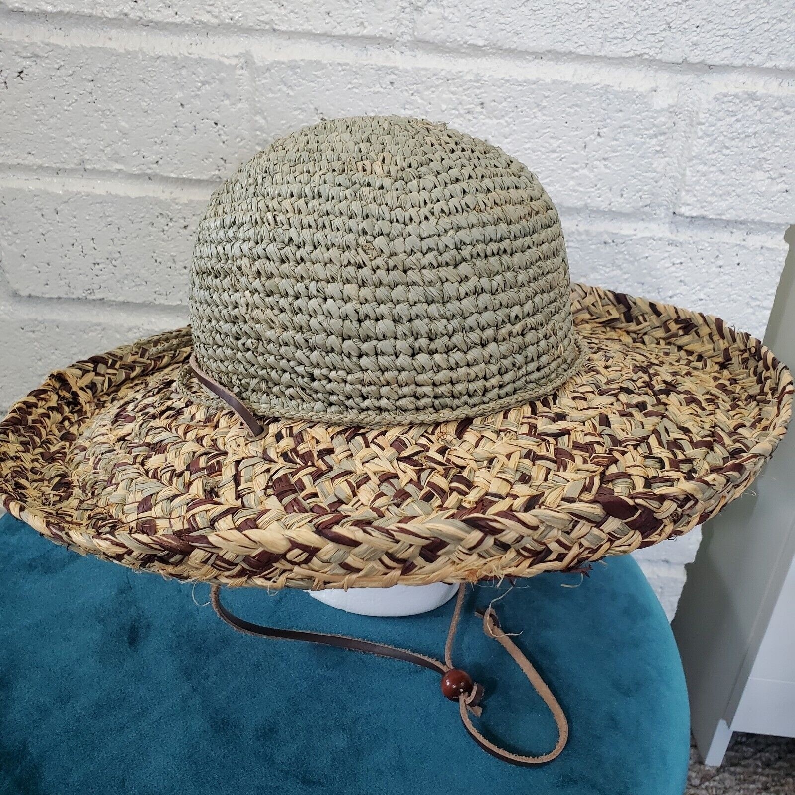 San Diego Hat Company Straw Hat Green Kettle Brim Raffia Woven Beach Chin Strap